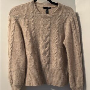 Aqua Cashmere Beige Cable Knit Sweater for Women